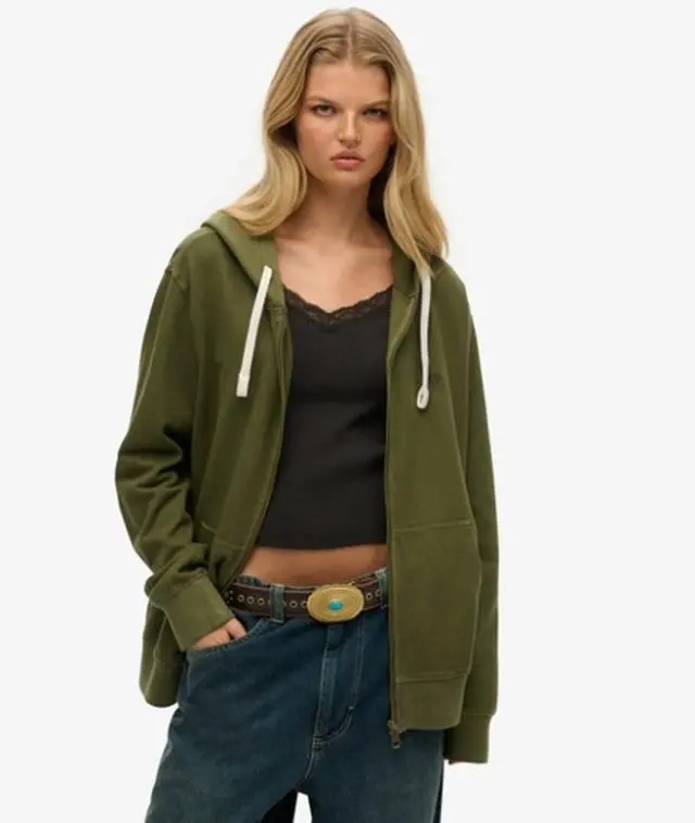 Superdry Women's Oversized Classic Essential Zip Hoodie Green / Beetle Green - 