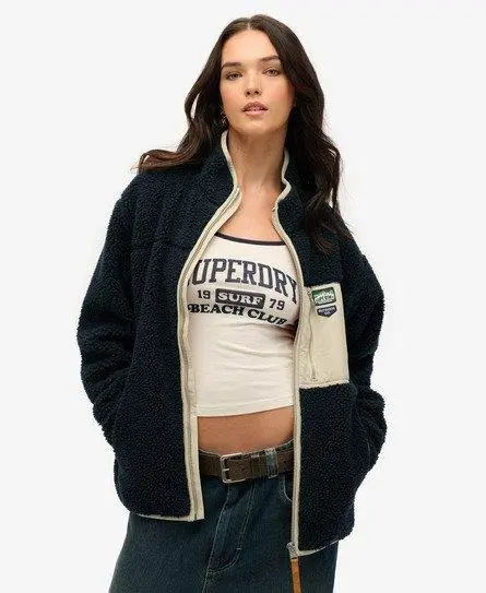 Superdry Women's Oversized Vintage Retro Full Zip Fleece Navy / Eclipse Navy -
