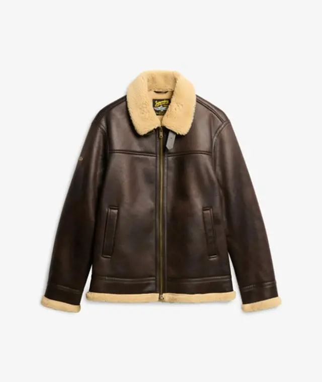 Superdry Women's Oversized Faux Shearling Aviator Jacket Brown / Dark Brown - 