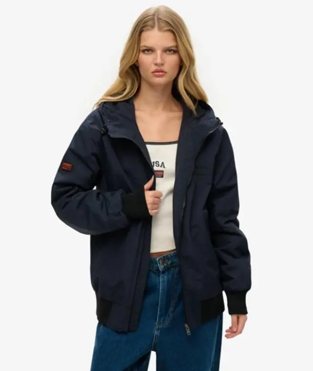 Superdry Women's Oversized Surplus Nylon Hooded Bomber Jacket Navy / Eclipse Navy - 