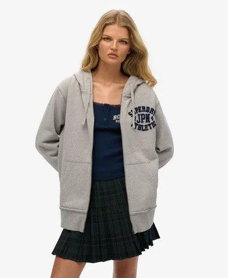 Superdry Women's Oversized Vintage Athletic Zip Hoodie Light Grey / Light Grey Marl -