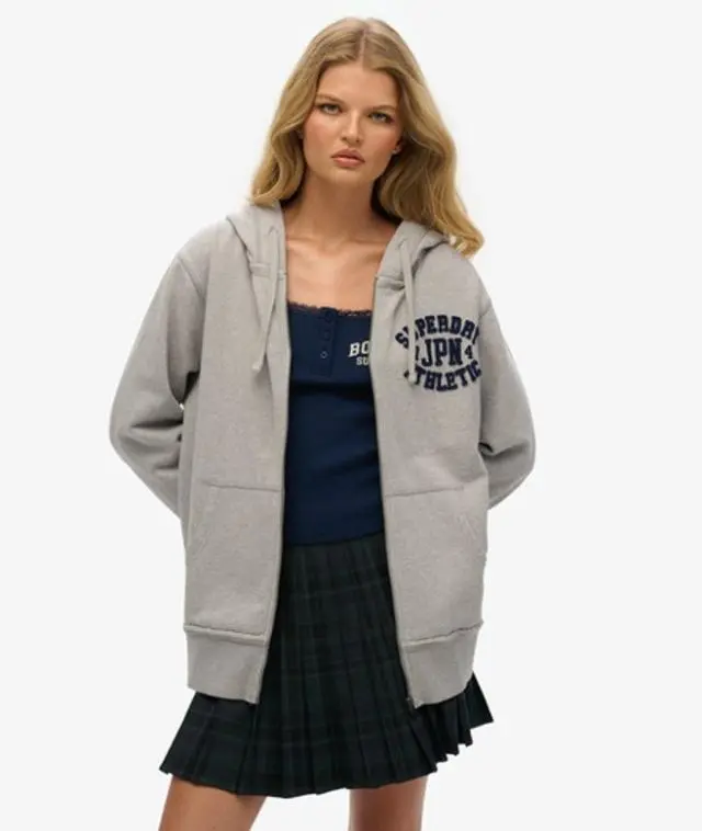 Superdry Women's Oversized Vintage Athletic Zip Hoodie Light Grey / Light Grey Marl - 