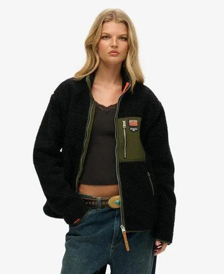 Superdry Women's Oversized Vintage Retro Full Zip Fleece Black -