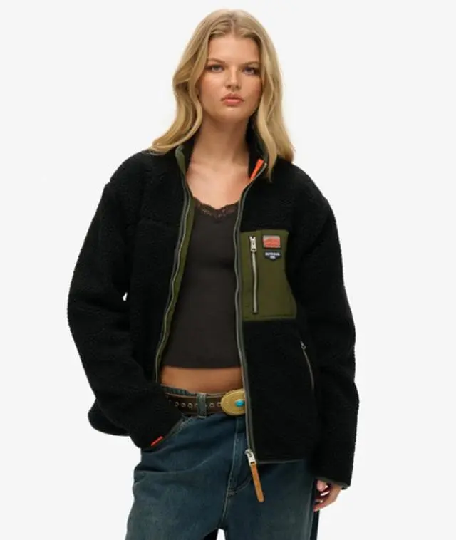 Superdry Women's Oversized Vintage Retro Full Zip Fleece Black - 