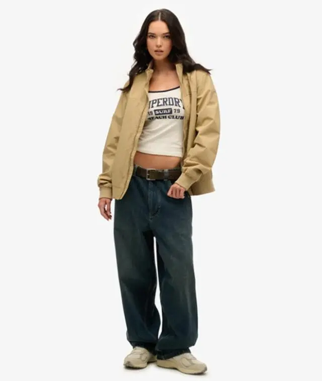Superdry Women's Oversized Nylon Harrington Jacket Green / Canyon Beige - 