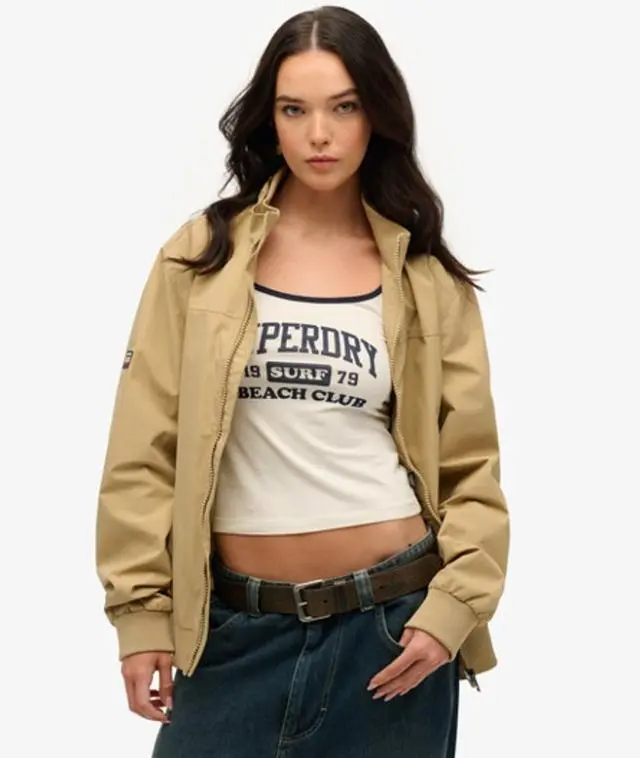 Superdry Women's Oversized Nylon Harrington Jacket Green / Canyon Beige - 