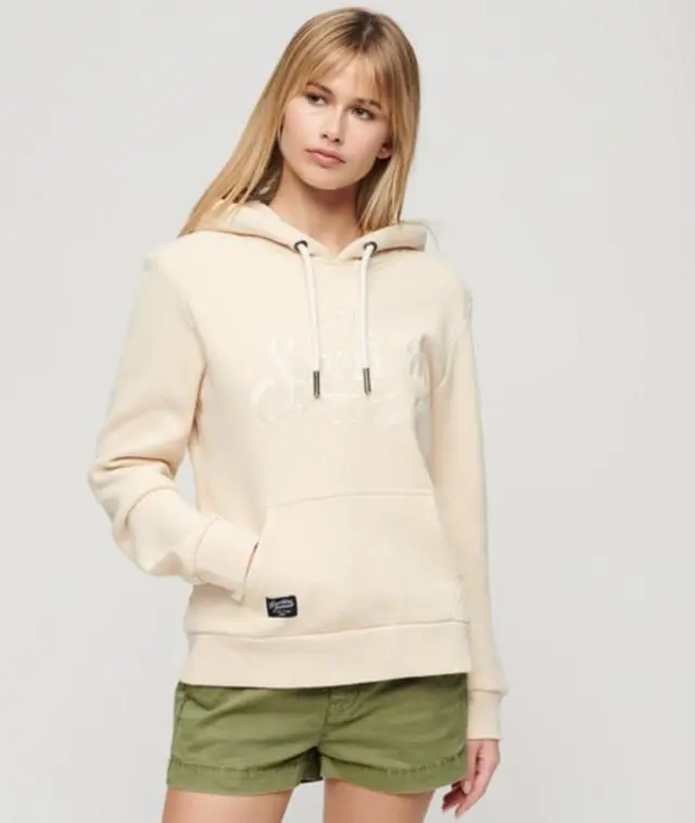 Superdry Women's Premium Script Entry Hoodie Cream / Tapioca Cream Beige - 
