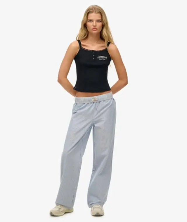 Superdry Women's Organic Cotton Stripe Elasticated Trousers Blue / Azure Blue Stripe Oxford - 