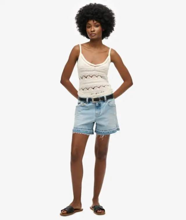 Superdry Women's Mid Rise Cut Off Shorts Blue / Azure Pale Blue - 