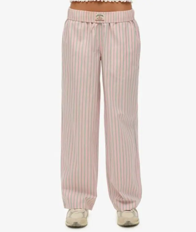 Superdry & Co Women's Organic Cotton Stripe Elasticated Trousers Pink / Suffolk Pink Stripe - 