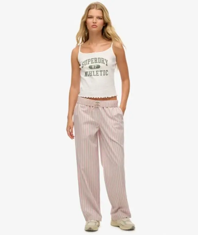 Superdry Women's Organic Cotton Stripe Elasticated Trousers Pink / Suffolk Pink Stripe - 