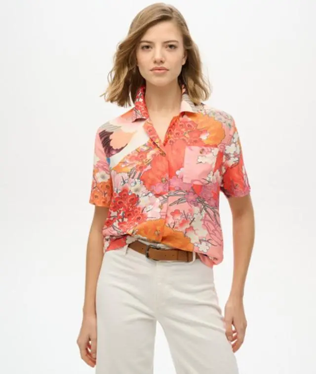Superdry Women's Beach Resort Shirt Pink / Kam Coral - 