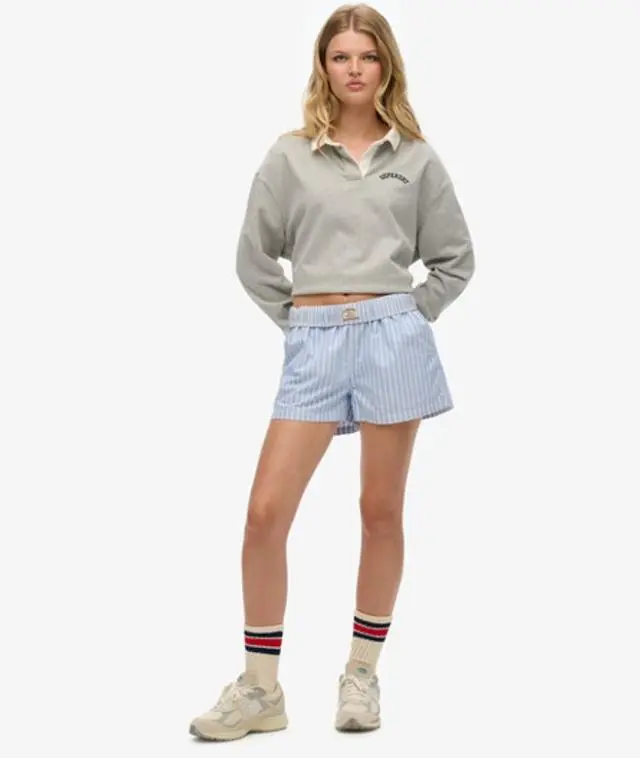 Superdry Women's Organic Cotton Stripe Elasticated Shorts Blue / Broker Blue Stripe - 