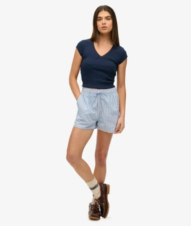 Superdry Women's Organic Cotton Stripe Elasticated Shorts Blue / Broker Blue Stripe - 