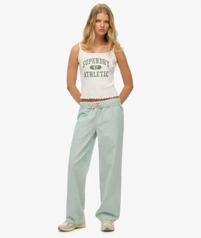 Superdry Women's Organic Cotton Stripe Elasticated Trousers Green / Peppermint Chalk Stripe - 