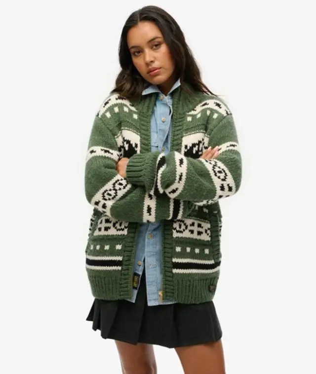 Superdry Women's Oversized Chunky Knit Zip Through Cardigan Green / Buffalo Green - 
