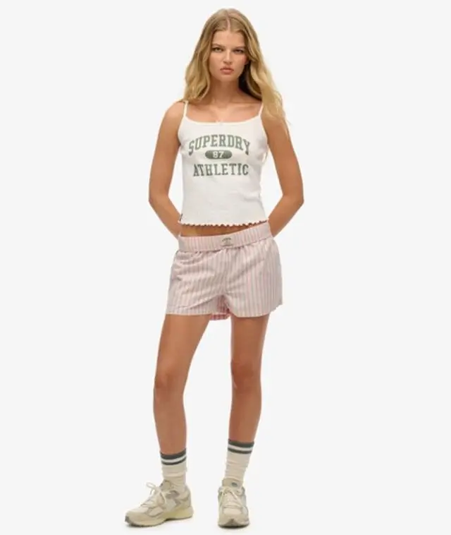 Superdry & Co Women's Organic Cotton Stripe Elasticated Shorts Pink / Suffolk Pink Stripe - 