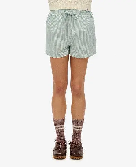 Superdry Women's Cotton Stripe Elasticated Shorts Green / Peppermint Chalk Stripe - 