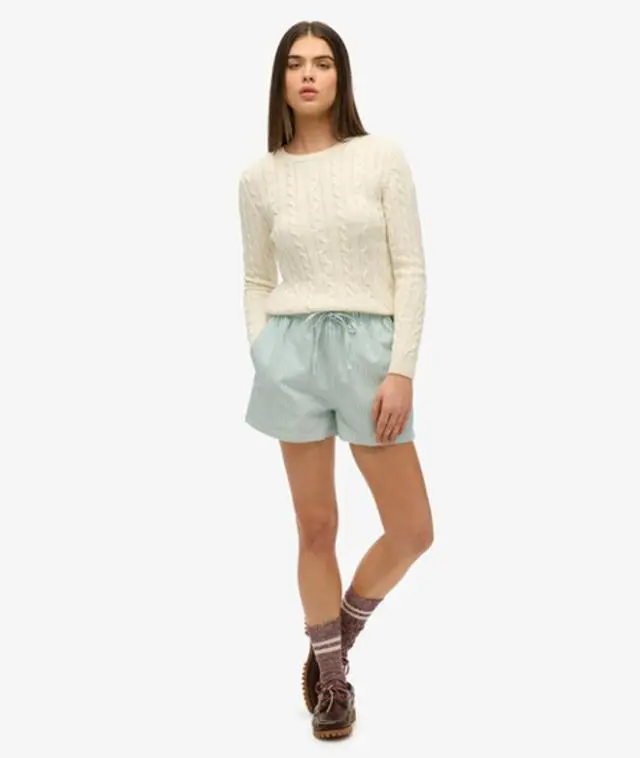 Superdry Women's Organic Cotton Stripe Elasticated Shorts Green / Peppermint Chalk Stripe - 
