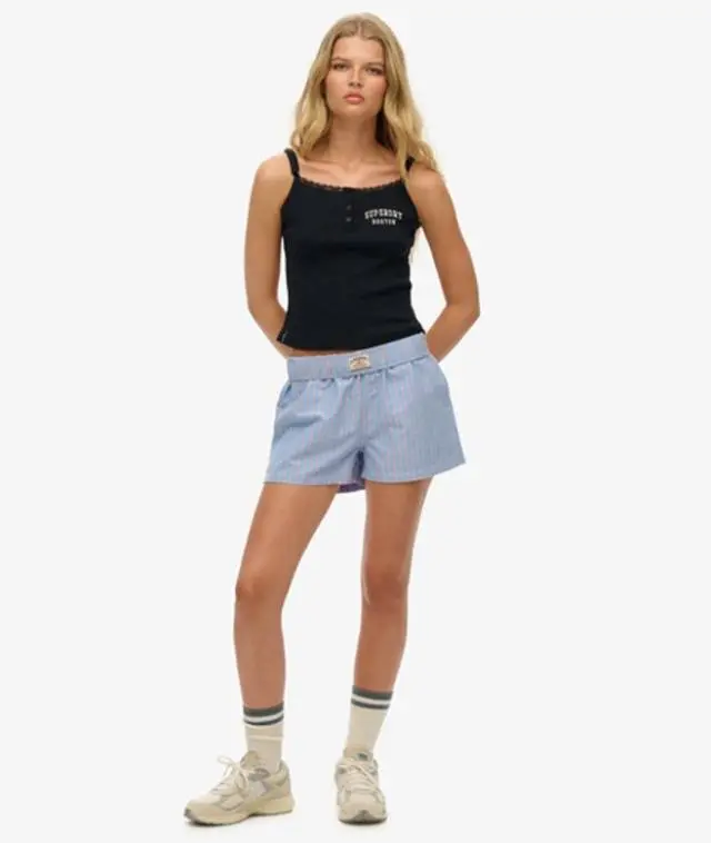 Superdry & Co Women's Organic Cotton Stripe Elasticated Shorts Blue / Blue/pink Stripe - 