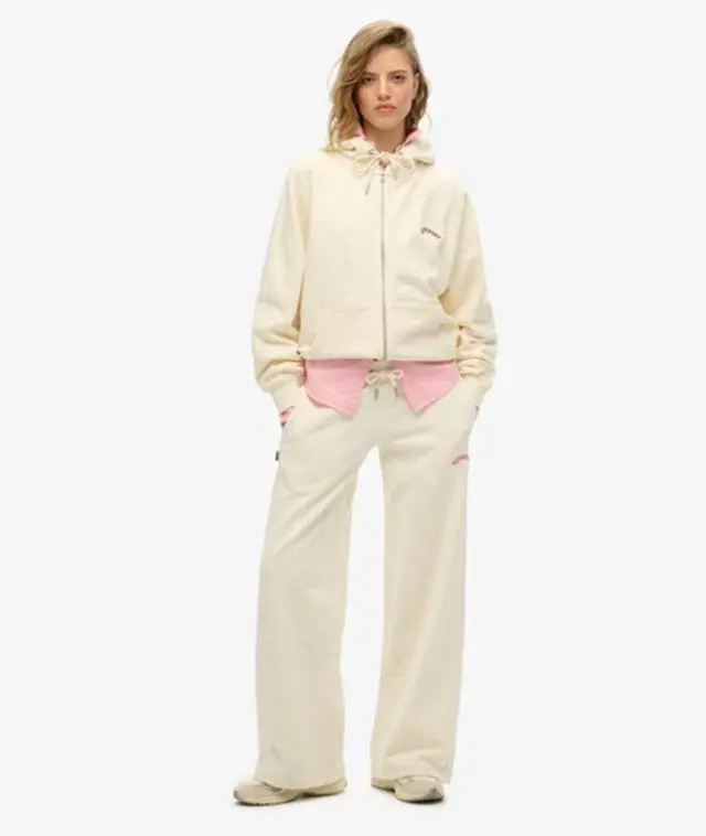 Superdry Women's Essential Logo Wide Leg Joggers White / Desert Bone Off White - 