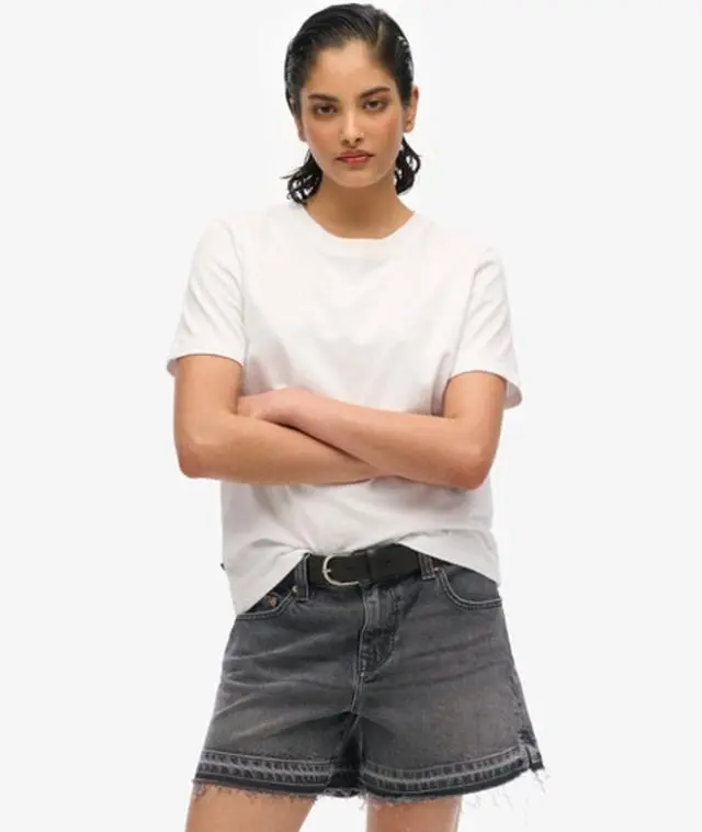 Superdry Women's Mid Rise Cut Off Shorts Black / Roseland Washed Black - 