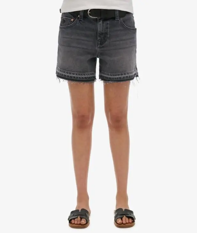 Superdry Women's Mid Rise Cut Off Shorts Black / Roseland Washed Black - 