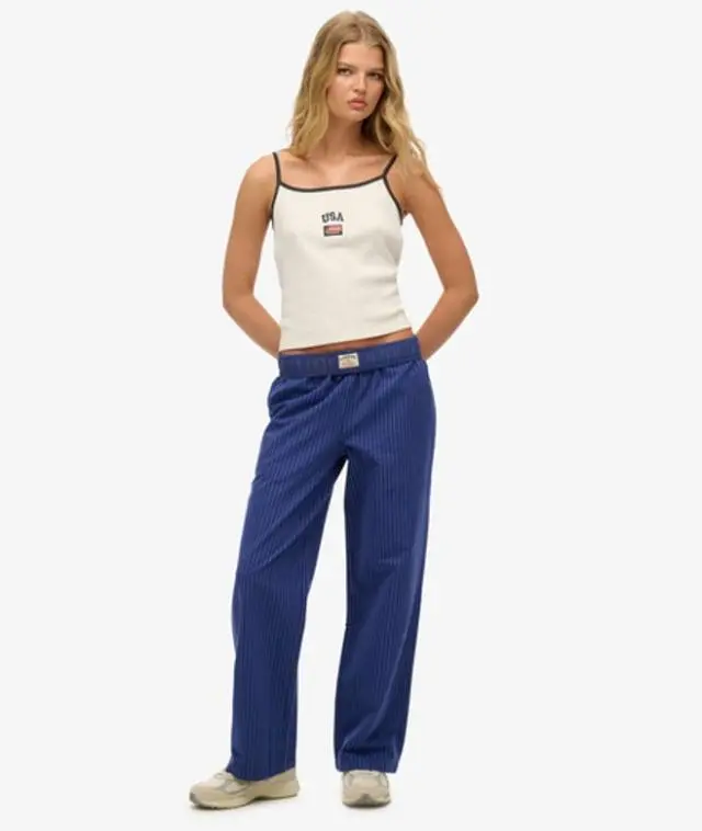 Superdry Women's Organic Cotton Stripe Elasticated Trousers Navy / Pimlico Navy Stripe - 