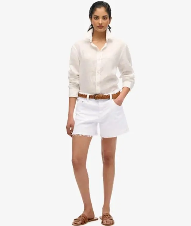 Superdry Women's Mid Rise Cut Off Shorts White / Optic - 