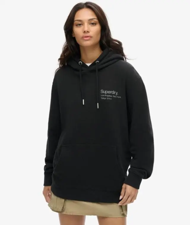 Superdry Women's Cotton Oversized Core Logo City Hoodie, Black, 