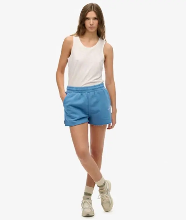 Superdry Women's Essential Logo Garment Dye Shorts Blue / Copen Blue - 
