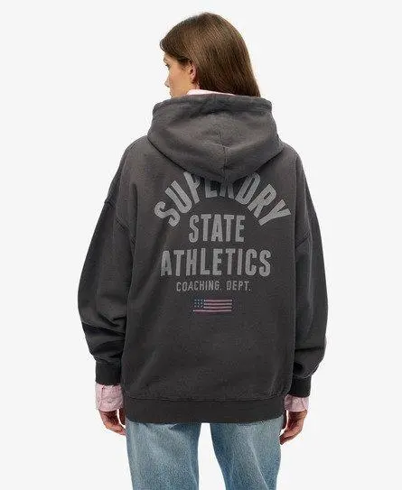 Superdry Women's Cotton Logo Print Athletic Essentials Oversized Zip Hoodie, Dark Grey,