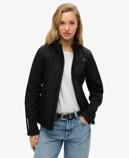 Superdry Women's Slim Fit Softshell Trekker Jacket, Black,