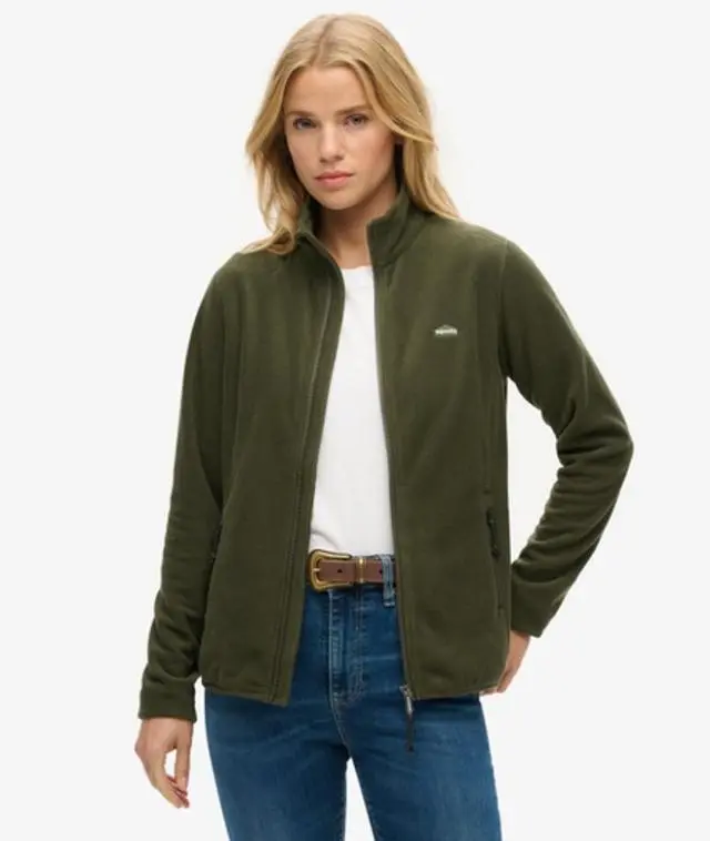 Superdry Women's Polar Fleece Full Zip Jacket Khaki / Army Khaki Green - 