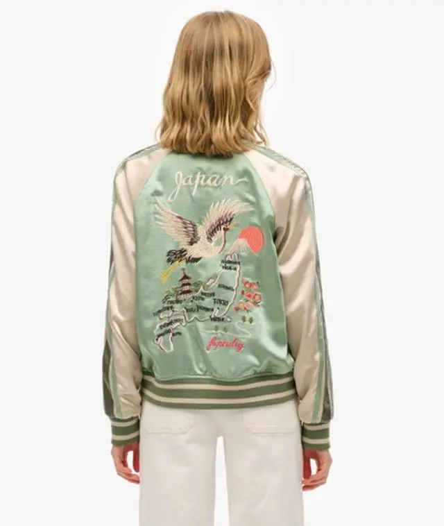 Superdry Women's Suikajan Embroidered Bomber Green / Desert Sage Green - 