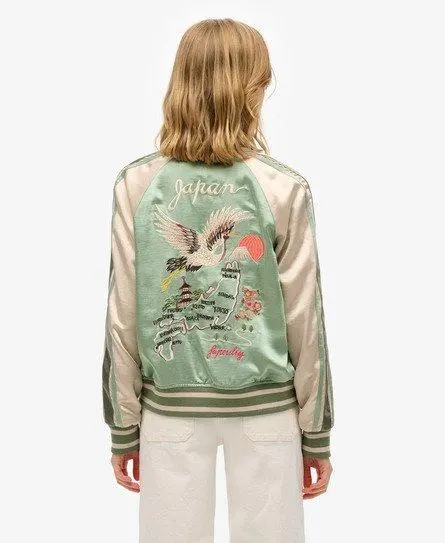 Superdry Women's Suikajan Embroidered Bomber Green / Desert Sage Green -