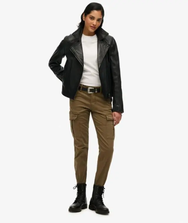Superdry Women's Mid Rise Slim Cargo Pants Green / Khaki - 