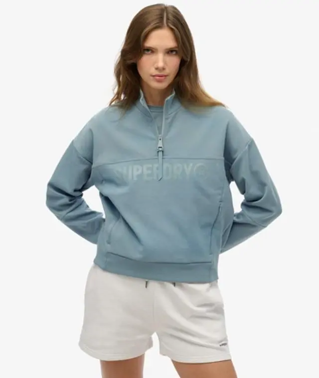 Superdry Women's Active Tech Logo Relaxed Half Zip Sweatshirt Blue / Stormy Blue -
