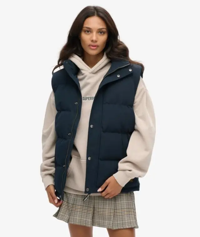 Superdry Women's Oversized Non-hooded Everest Gilet, Navy Blue,