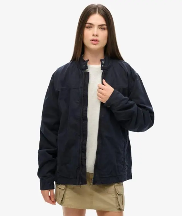 Superdry Women's Cotton Oversized Classic Harrington Jacket, Navy Blue,