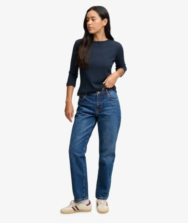 Superdry & Co Women's Organic Cotton Mid Rise Straight Jeans Blue / Deep Indigo Denim - 