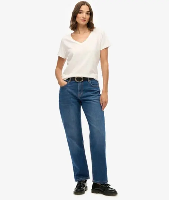 Superdry Women's Organic Cotton Mid Rise Straight Jeans Blue / Deep Indigo Denim -