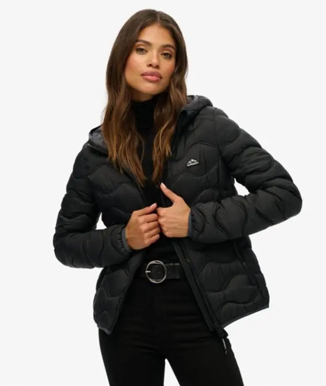 Superdry Women's Hooded Fuji Lite Wave Padded Jacket Black -