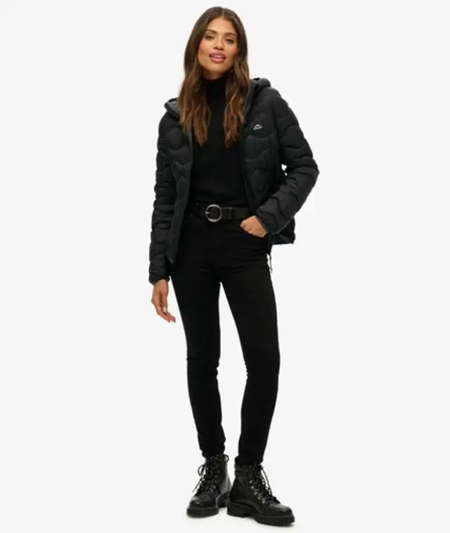 Superdry Women's Hooded Fuji Lite Wave Padded Jacket Black - 