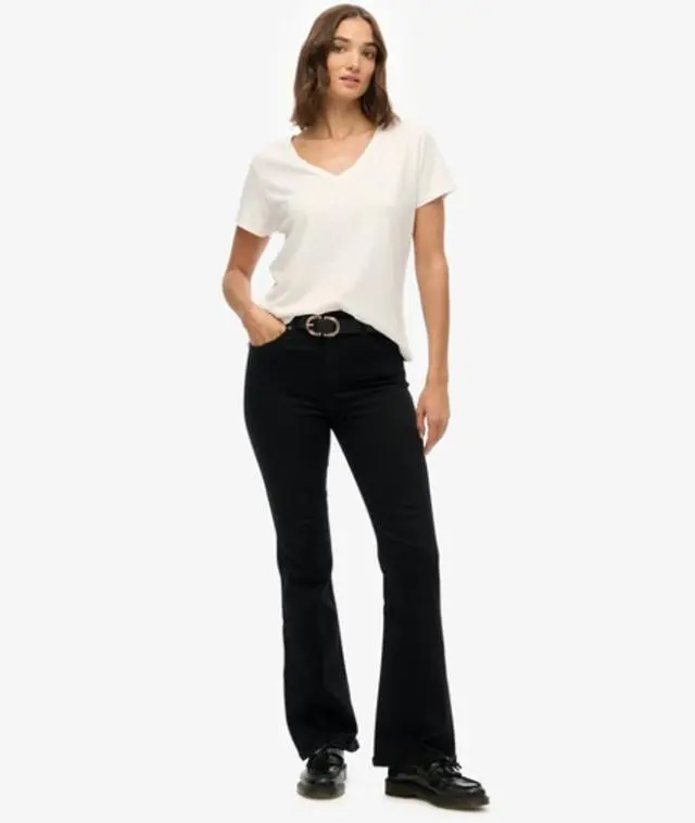 Superdry Women's Organic Cotton Mid Rise Flare Jean Black -