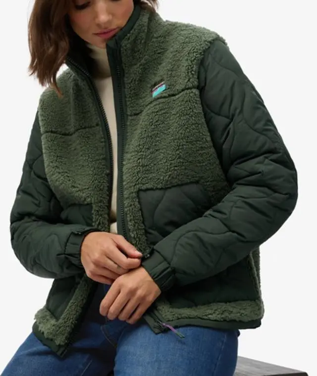 Superdry & Co Women's Sherpa Fleece Hybrid Jacket Green / Laurel Khaki - 
