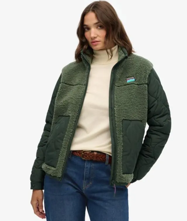 Superdry Women's Fleece Hybrid Jacket Green / Laurel Khaki -