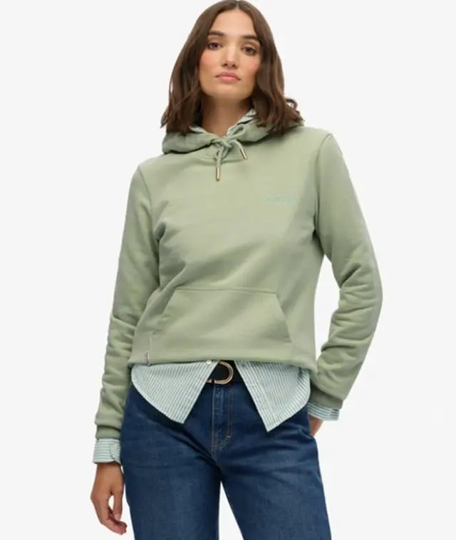 Superdry Women's Essential Logo Embroidered Hoodie Green / Dusty Sage -