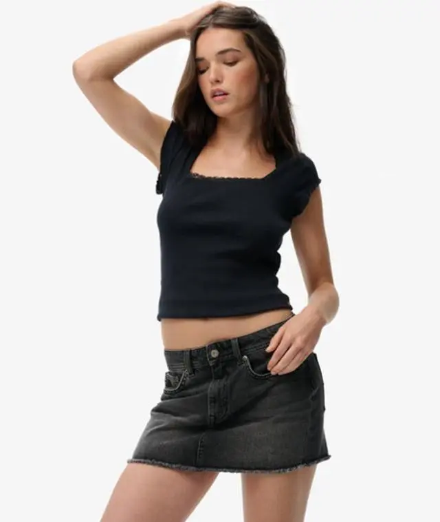 Superdry Women's Denim Mini Skirt Black / Roseland Washed Black - 