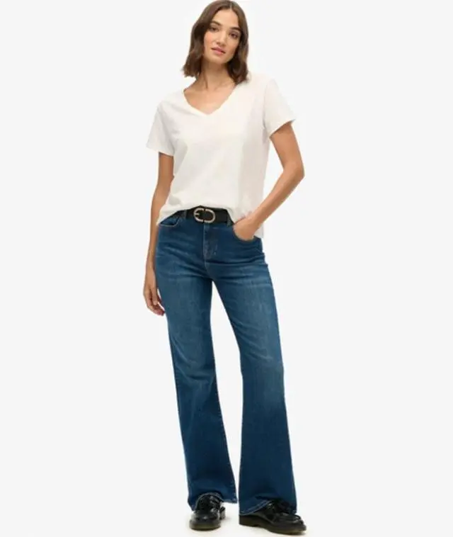 Superdry Women's Organic Cotton High Rise Flare Jeans Blue / Deep Indigo Denim -